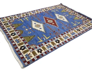 Blue Geometric 6X9 Kazak Oriental Rug