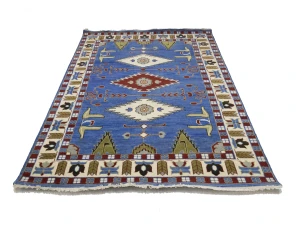 Blue Geometric 6X9 Kazak Oriental Rug