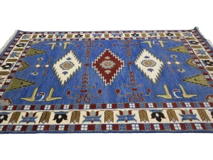 Blue Geometric 6X9 Kazak Oriental Rug