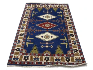 Blue Geometric 6X9 Kazak Oriental Rug
