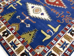 Blue Geometric 6X9 Kazak Oriental Rug