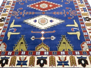 Blue Geometric 6X9 Kazak Oriental Rug