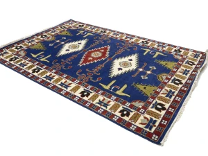 Blue Geometric 6X9 Kazak Oriental Rug