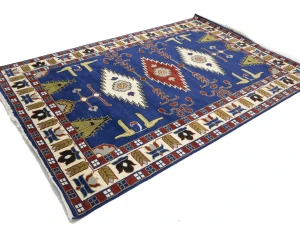 Blue Geometric 6X9 Kazak Oriental Rug