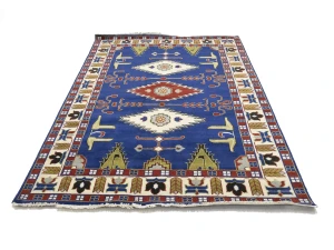 Blue Geometric 6X9 Kazak Oriental Rug
