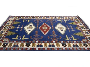 Blue Geometric 6X9 Kazak Oriental Rug