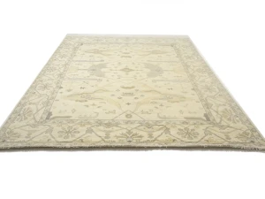 Muted Beige Floral Transitional 10X14 Oushak Oriental Rug