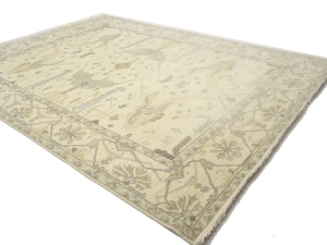 Muted Beige Floral Transitional 10X14 Oushak Oriental Rug