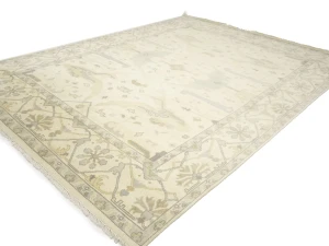 Muted Beige Floral Transitional 10X14 Oushak Oriental Rug