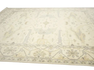 Muted Beige Floral Transitional 10X14 Oushak Oriental Rug