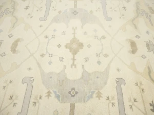 Muted Beige Floral Transitional 10X14 Oushak Oriental Rug