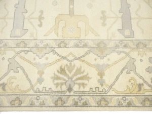 Muted Beige Floral Transitional 10X14 Oushak Oriental Rug