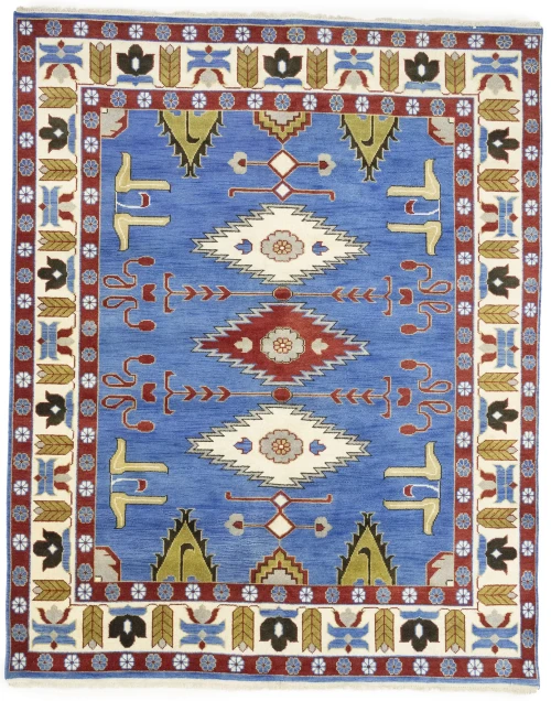 Blue Geometric 8X10 Kazak Oriental Rug