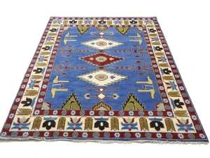 Blue Geometric 8X10 Kazak Oriental Rug