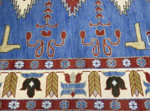 Blue Geometric 8X10 Kazak Oriental Rug
