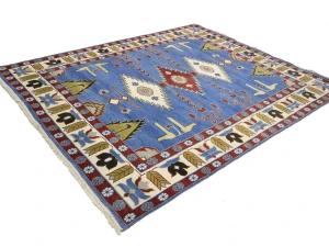 Blue Geometric 8X10 Kazak Oriental Rug