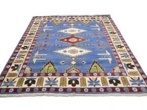 Blue Geometric 8X10 Kazak Oriental Rug