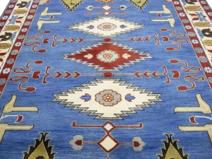 Blue Geometric 8X10 Kazak Oriental Rug