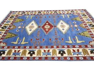Blue Geometric 8X10 Kazak Oriental Rug