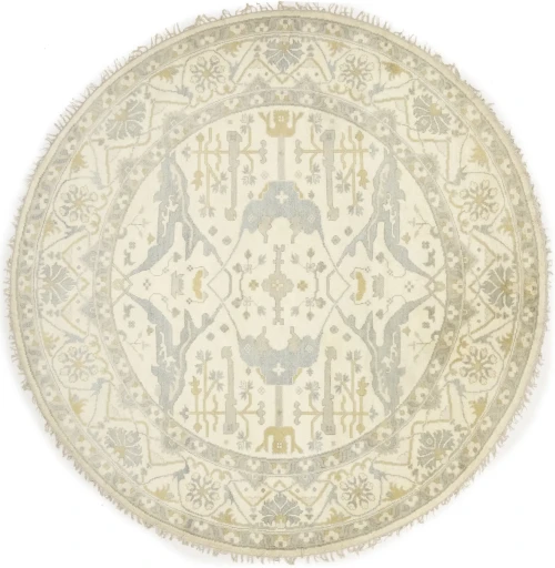 Muted Cream Floral Traditional 9X9 Oushak Oriental Round Rug