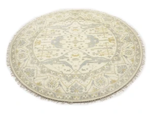 Muted Cream Floral Transitional 9X9 Oushak Oriental Round Rug