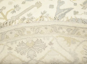 Muted Cream Floral Transitional 9X9 Oushak Oriental Round Rug