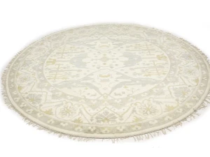 Muted Cream Floral Transitional 9X9 Oushak Oriental Round Rug
