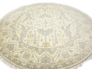 Muted Cream Floral Transitional 9X9 Oushak Oriental Round Rug