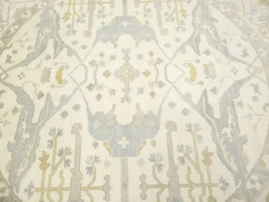 Muted Cream Floral Transitional 9X9 Oushak Oriental Round Rug
