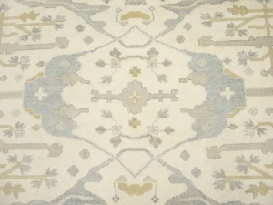 Muted Cream Floral Transitional 9X9 Oushak Oriental Round Rug