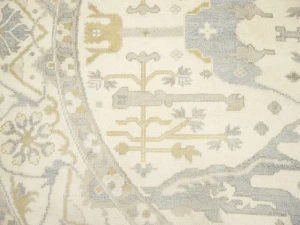 Muted Cream Floral Transitional 9X9 Oushak Oriental Round Rug