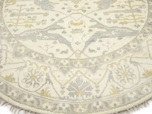 Muted Cream Floral Transitional 9X9 Oushak Oriental Round Rug