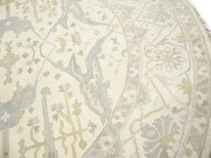 Muted Cream Floral Transitional 9X9 Oushak Oriental Round Rug