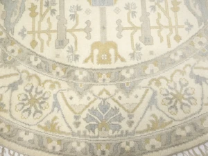 Muted Cream Floral Transitional 9X9 Oushak Oriental Round Rug