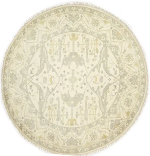 Muted Cream Floral Transitional 9X9 Oushak Oriental Round Rug