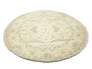 Muted Cream Floral Transitional 9X9 Oushak Oriental Round Rug