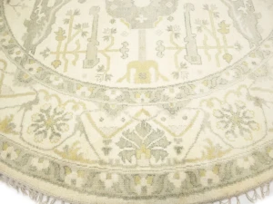 Muted Cream Floral Transitional 9X9 Oushak Oriental Round Rug