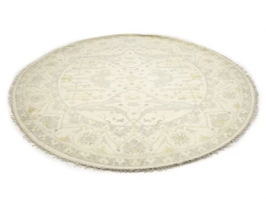 Muted Cream Floral Transitional 9X9 Oushak Oriental Round Rug