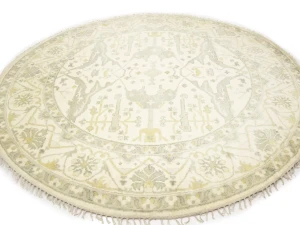 Muted Cream Floral Transitional 9X9 Oushak Oriental Round Rug