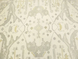 Muted Cream Floral Transitional 9X9 Oushak Oriental Round Rug