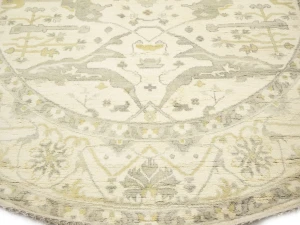 Muted Cream Floral Transitional 9X9 Oushak Oriental Round Rug