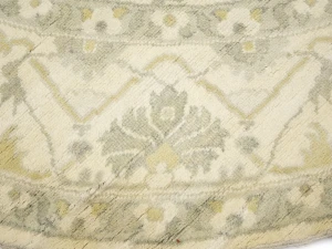 Muted Cream Floral Transitional 9X9 Oushak Oriental Round Rug