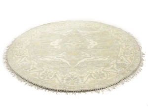 Muted Cream Floral Transitional 8X8 Oushak Oriental Round Rug
