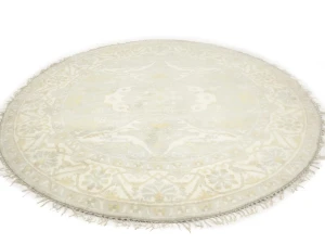 Muted Cream Floral Transitional 8X8 Oushak Oriental Round Rug