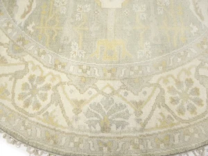Muted Cream Floral Transitional 8X8 Oushak Oriental Round Rug
