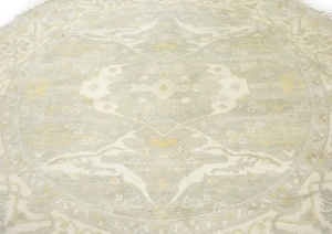 Muted Cream Floral Transitional 8X8 Oushak Oriental Round Rug