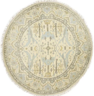 Muted Cream Floral Transitional 8X8 Oushak Oriental Round Rug
