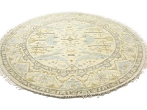 Muted Cream Floral Transitional 8X8 Oushak Oriental Round Rug