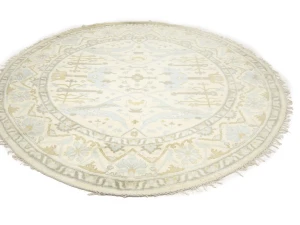 Muted Cream Floral Transitional 8X8 Oushak Oriental Round Rug