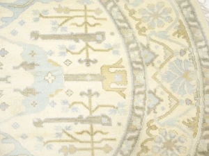 Muted Cream Floral Transitional 8X8 Oushak Oriental Round Rug